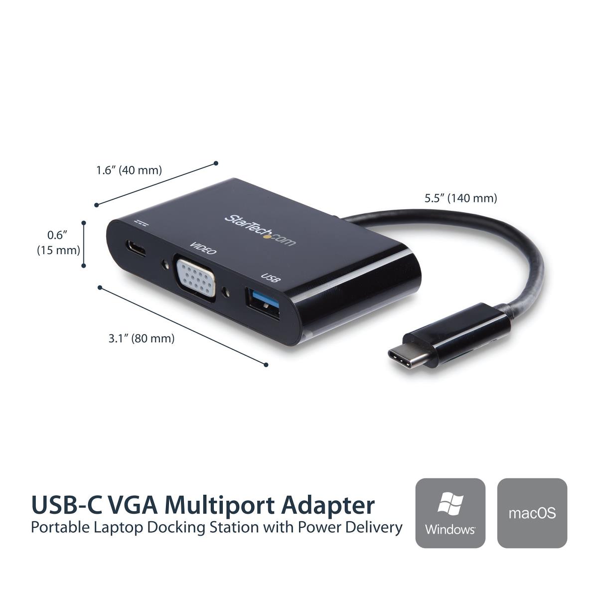 USB Type-c To Vga Adapter With Pd & USB Port - USB-c Adapter