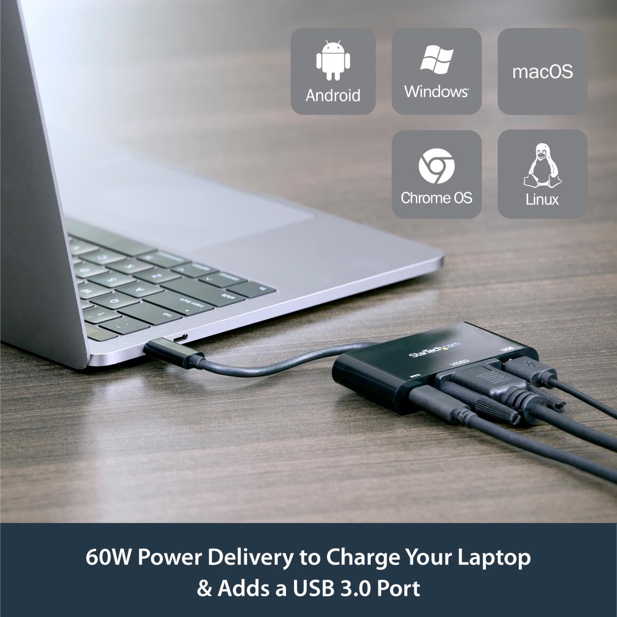 USB Type-c To Vga Adapter With Pd & USB Port - USB-c Adapter