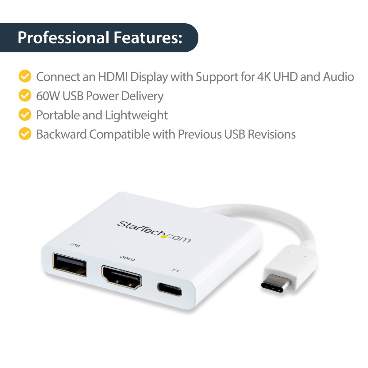 USB-c To 4k Hdmi Multifunction Adapter With Power Delivery And USB-a Port - White