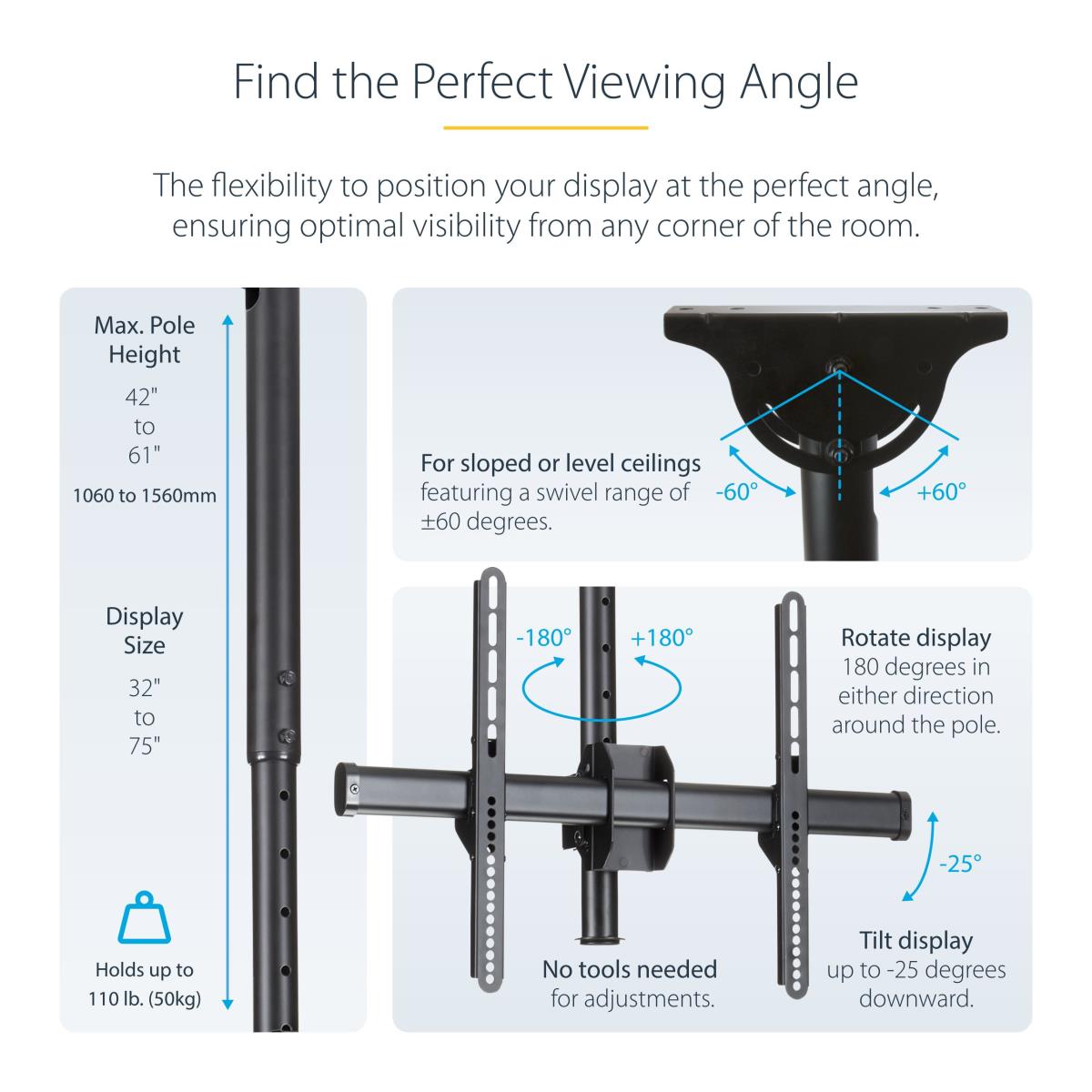 Heavy-duty Steel Ceiling Mount For 3in - 7in Lcd/led/plasma Tv