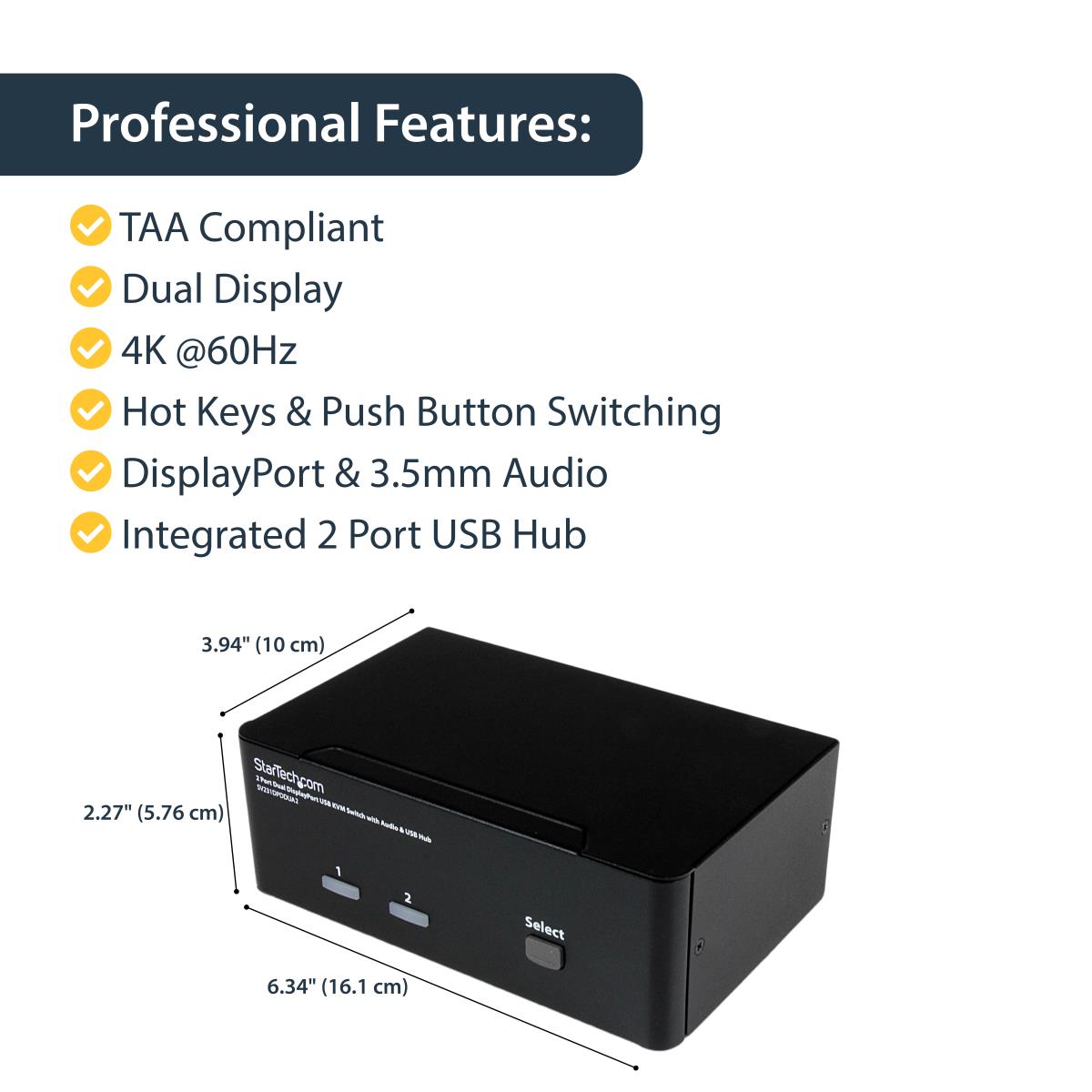 KVM Switch 2-port DisplayPort Dual-monitor  - 4k 60hz