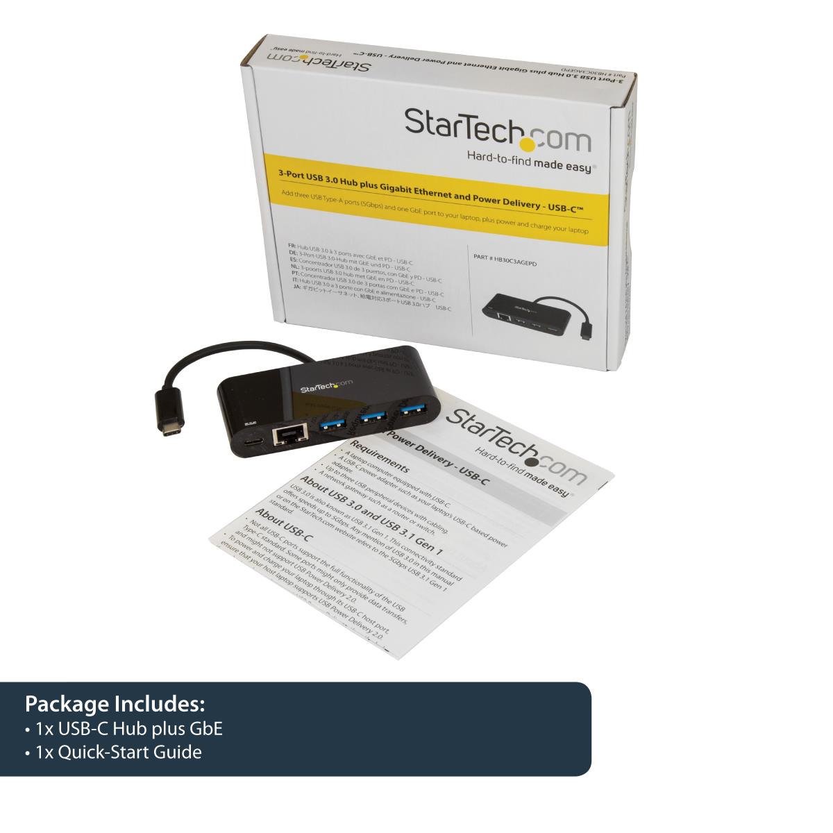 USB-c To Ethernet Adapter With 3-port USB 3.0 Hub And Power Delivery