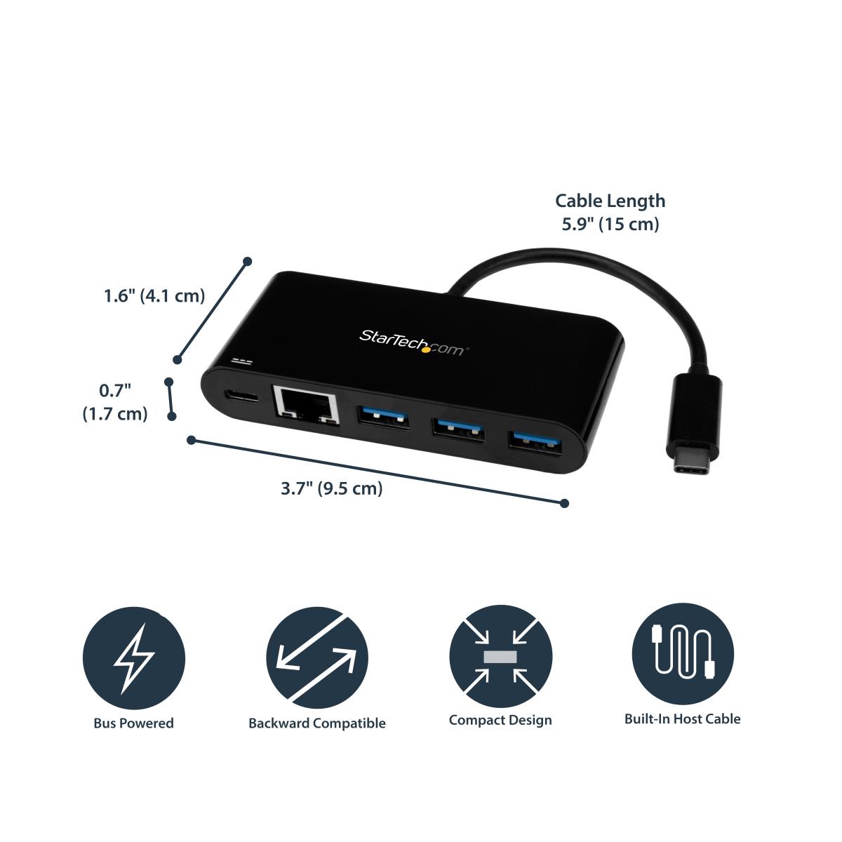 USB-c To Ethernet Adapter With 3-port USB 3.0 Hub And Power Delivery