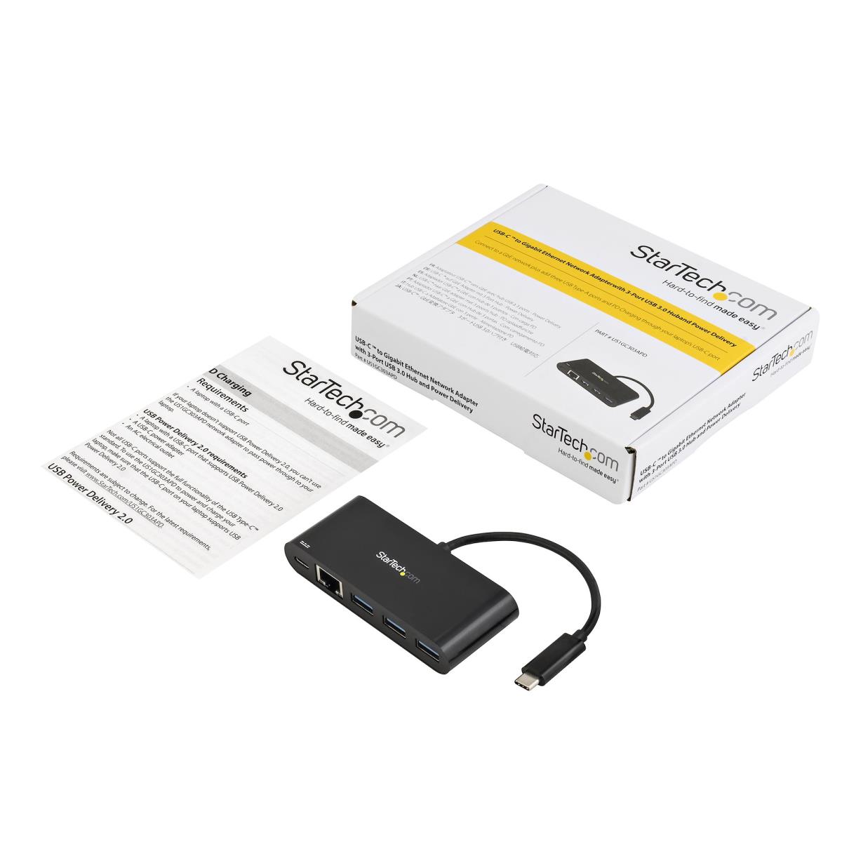 USB-c To Ethernet Adapter With 3-port USB 3.0 Hub And Power Delivery