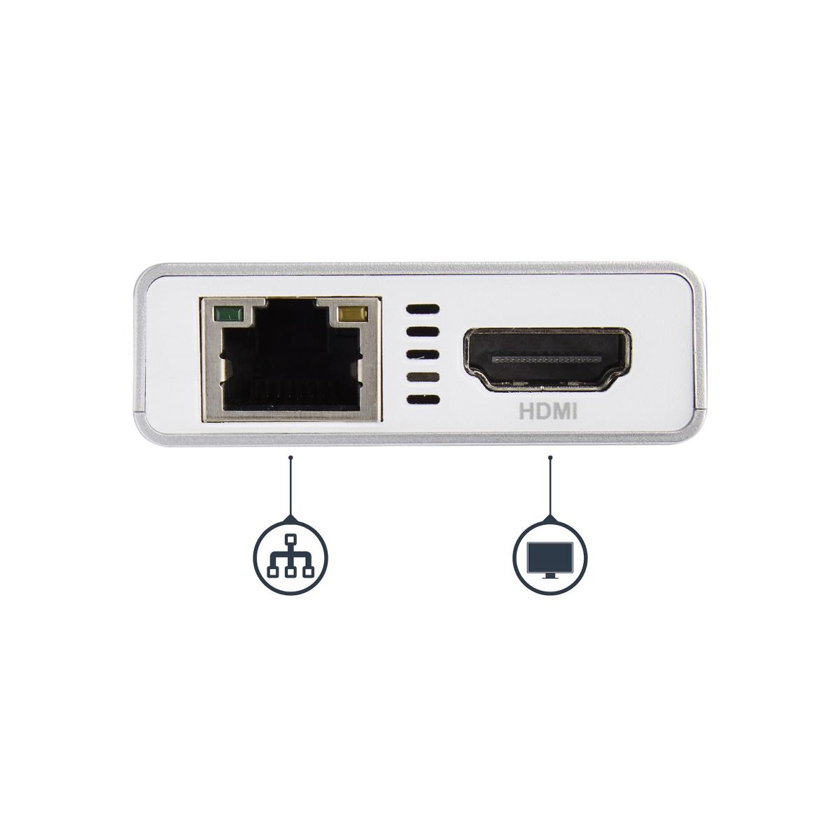 Docking Station - USB-c Multiport Adapter For Laptops - Power Delivery - 4k Hdmi - Gbe - USB 3.0 - Silver & White