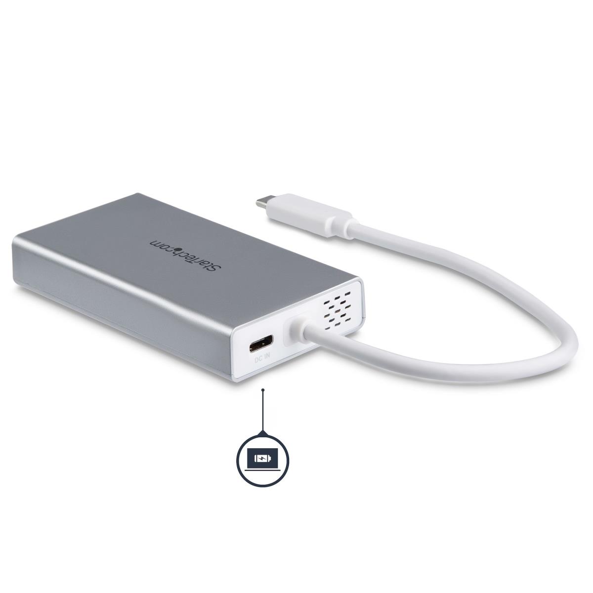 Docking Station - USB-c Multiport Adapter For Laptops - Power Delivery - 4k Hdmi - Gbe - USB 3.0 - Silver & White
