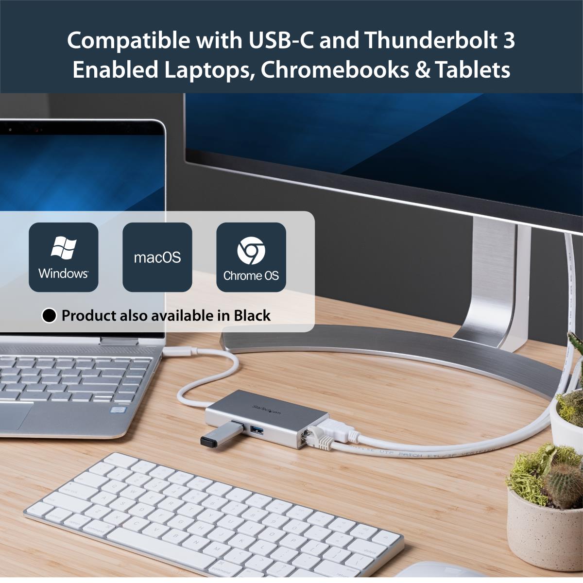 Docking Station - USB-c Multiport Adapter For Laptops - Power Delivery - 4k Hdmi - Gbe - USB 3.0 - Silver & White
