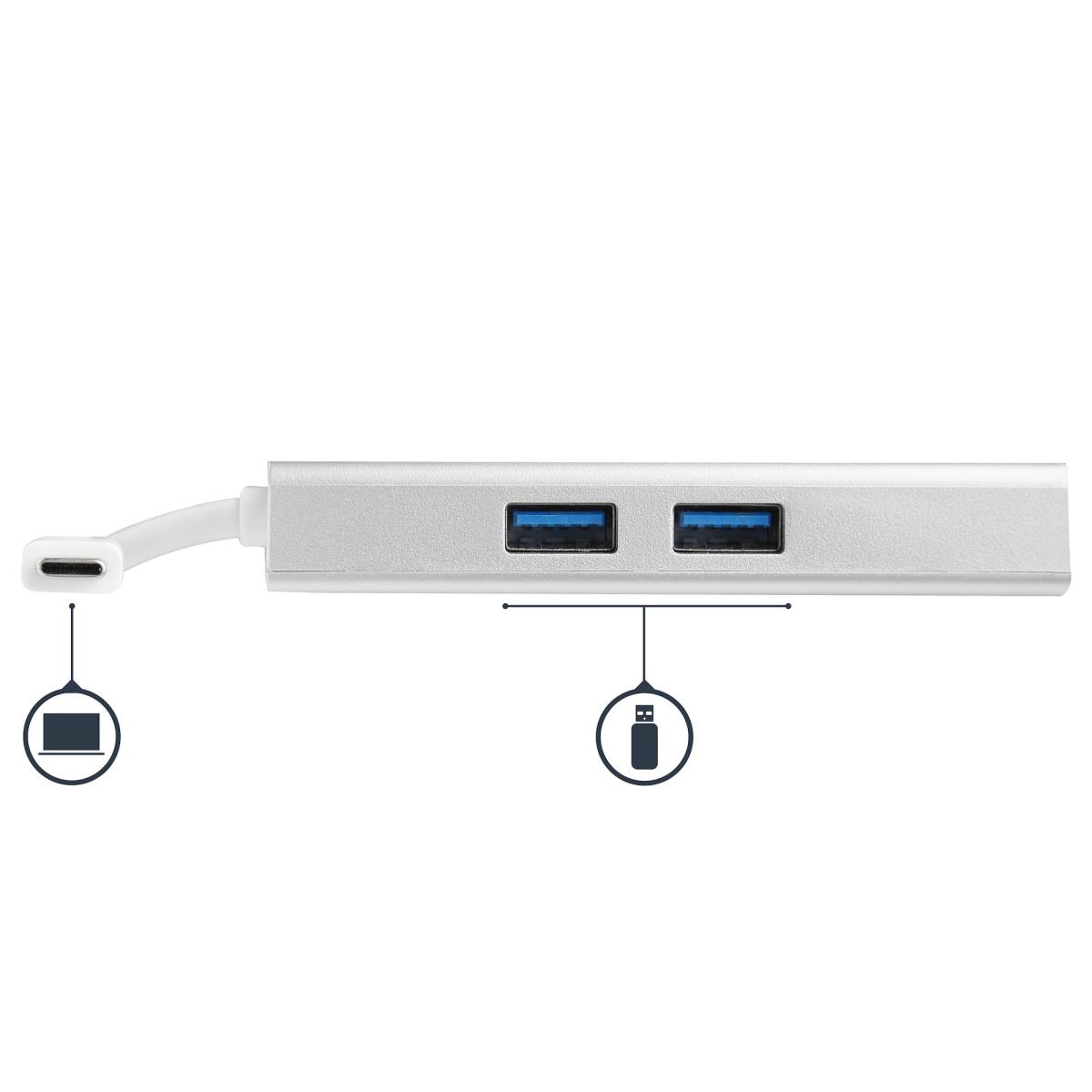 Docking Station - USB-c Multiport Adapter For Laptops - Power Delivery - 4k Hdmi - Gbe - USB 3.0 - Silver & White