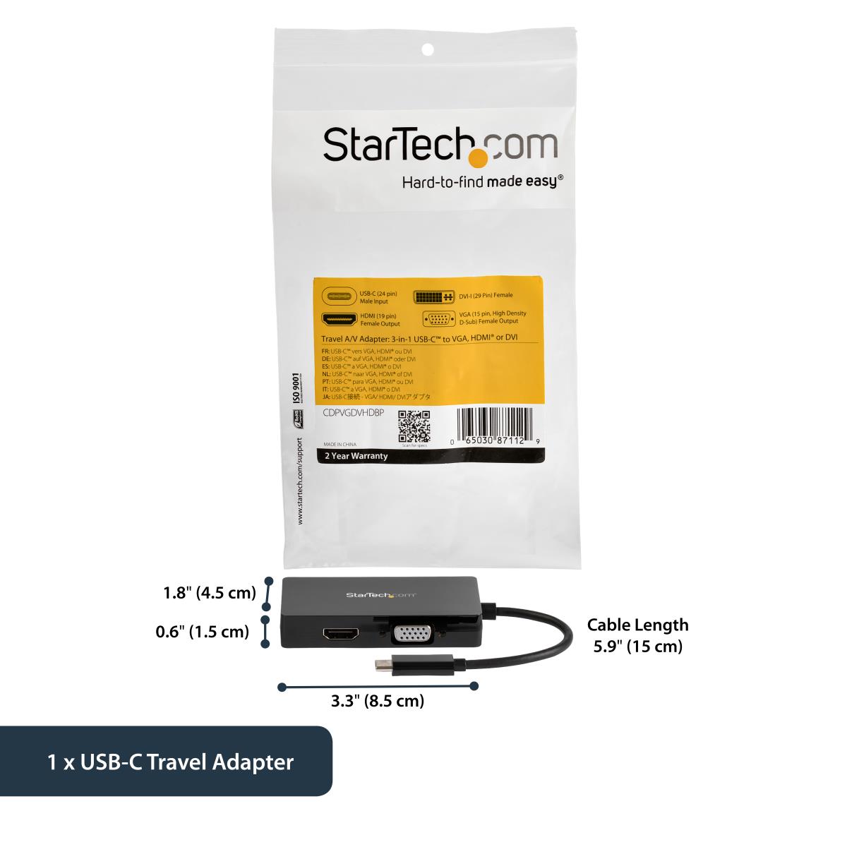 Video Converter 3-in-1 - USB Type C To Vga DVI Or Hdmi - 4k