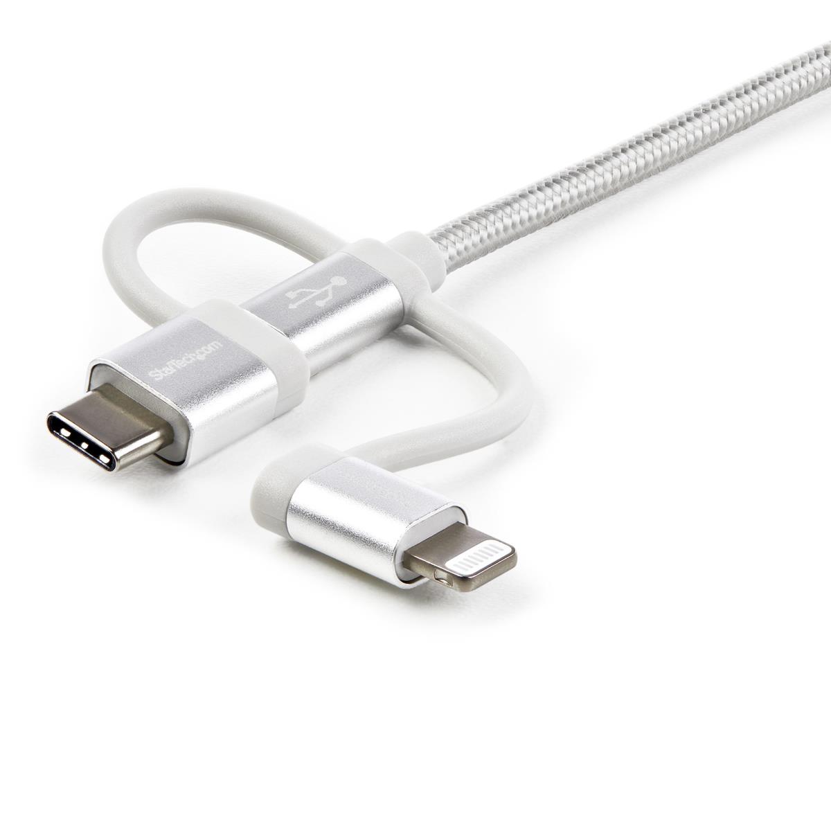 Braided Multi-charger Cable - USB-a To Lightning/ USB-c/micro-b - Silver Grey - 1m
