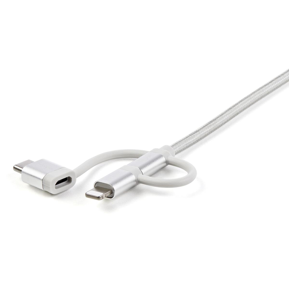 Braided Multi-charger Cable - USB-a To Lightning/ USB-c/micro-b - Silver Grey - 1m