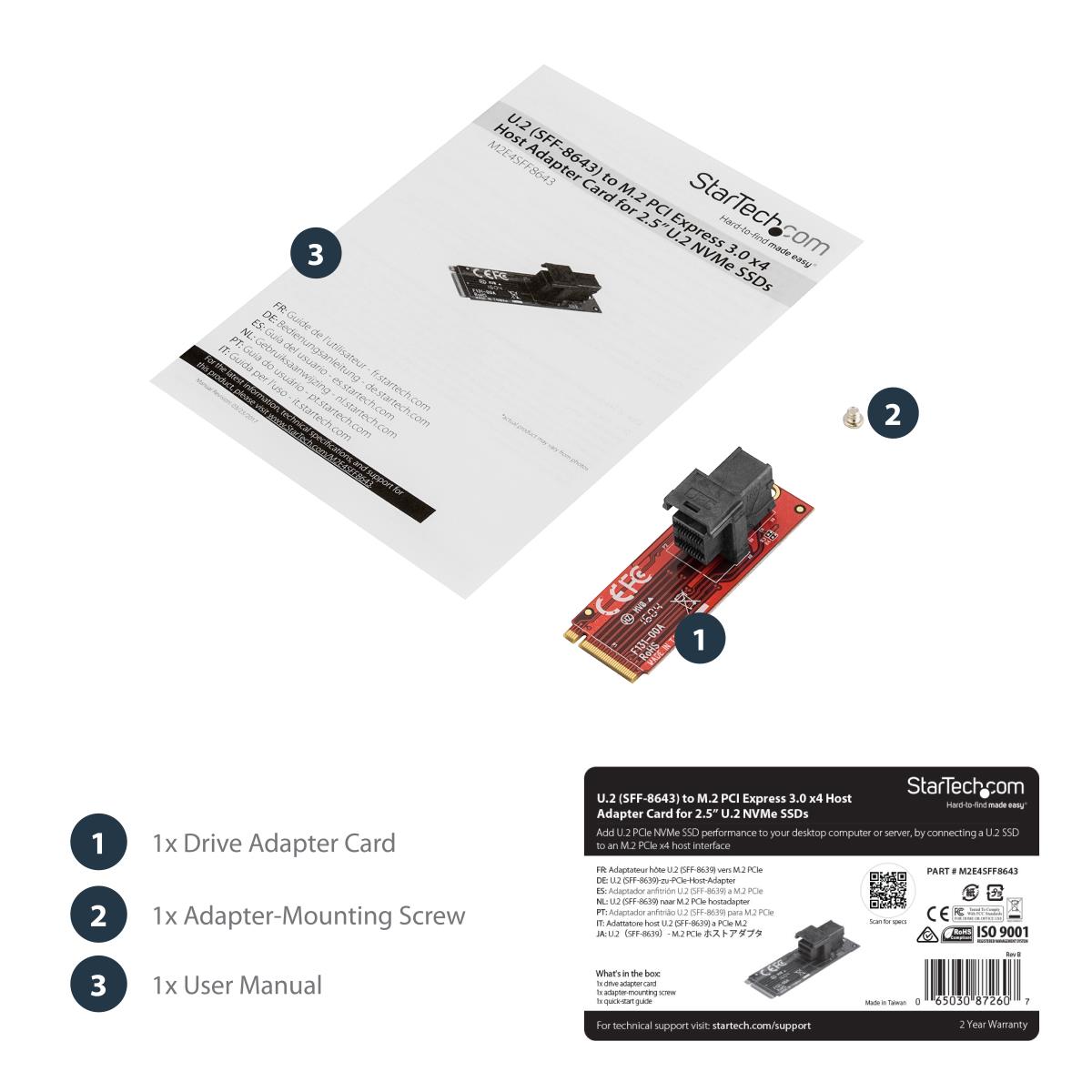U.2 (sff-8643) To M.2 Pci-e 3.0 X4 Host Adapter Card For 2.5in U.2 Nvme SSD