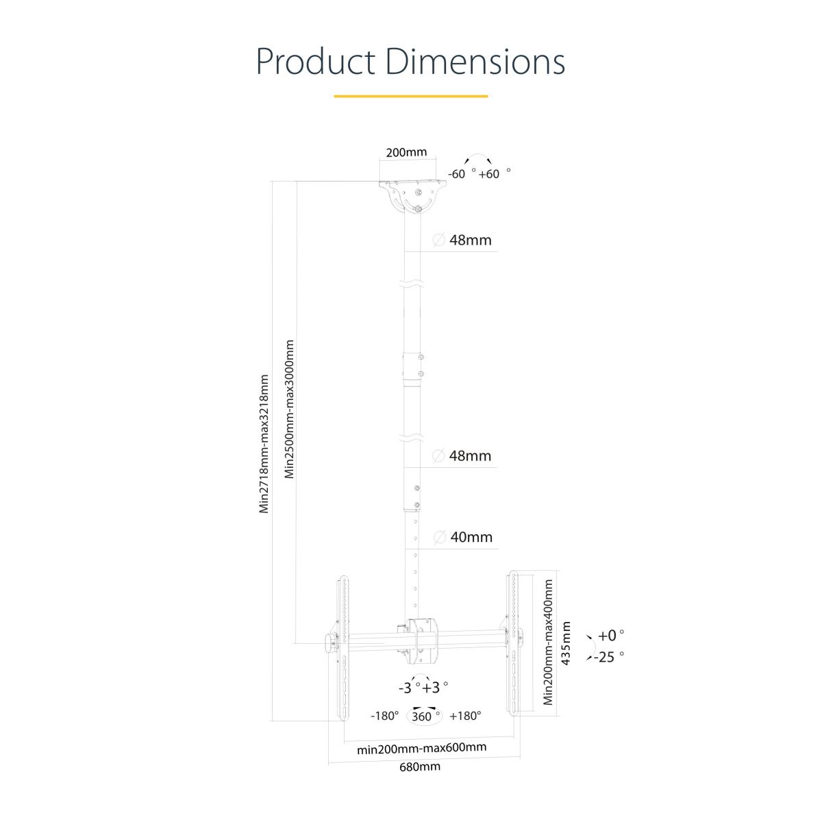 High Ceiling Tv Mount-32-70in 8.2 To 9.8ft Long Pole