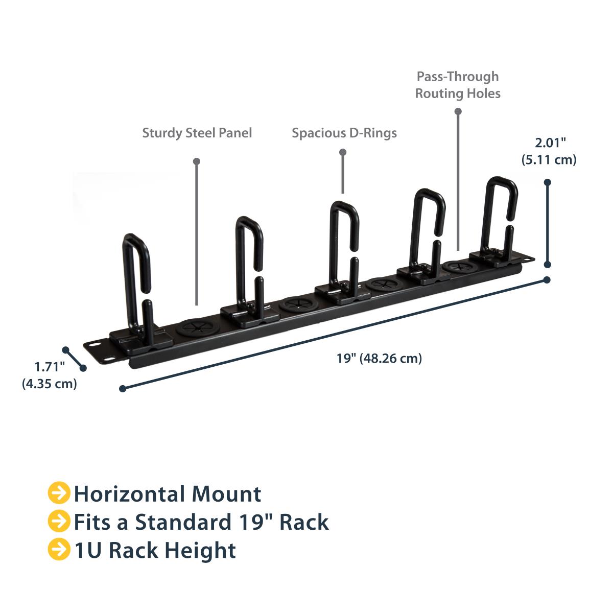 Cable Manager - Cable Organizer D-ring Hooks - Holes - 1u
