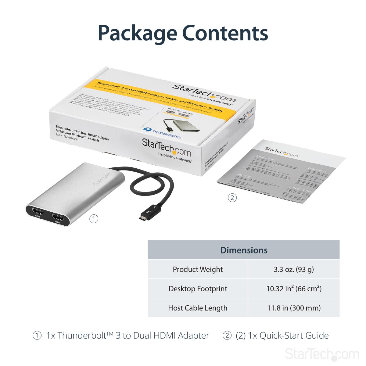 Thunderbolt 3 To Dual Hdmi Adapter - 4k 60hz - Mac And Windows Compatible