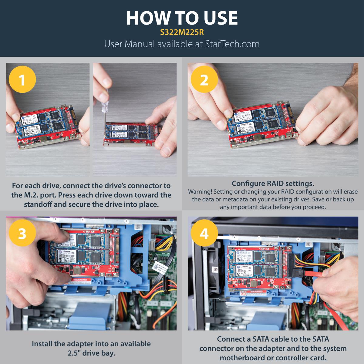 Dual-slot M.2 Drive To SATA Adapter For 2.5in Drive Bay - Raid