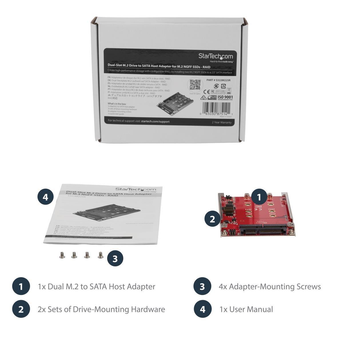 Dual-slot M.2 Drive To SATA Adapter For 2.5in Drive Bay - Raid