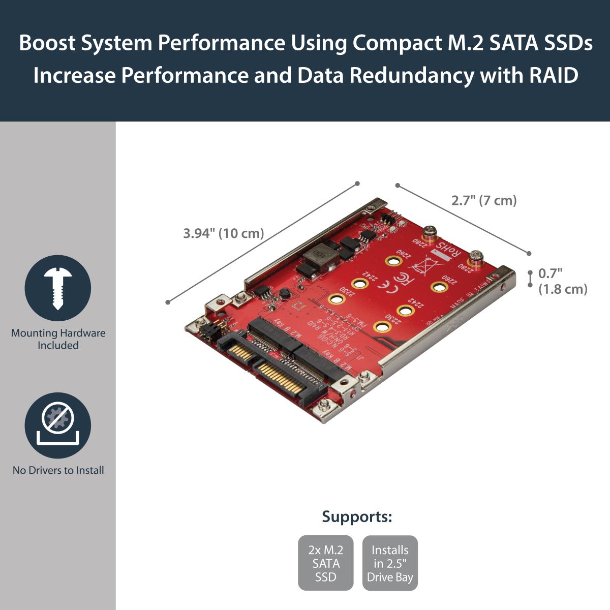 Dual-slot M.2 Drive To SATA Adapter For 2.5in Drive Bay - Raid
