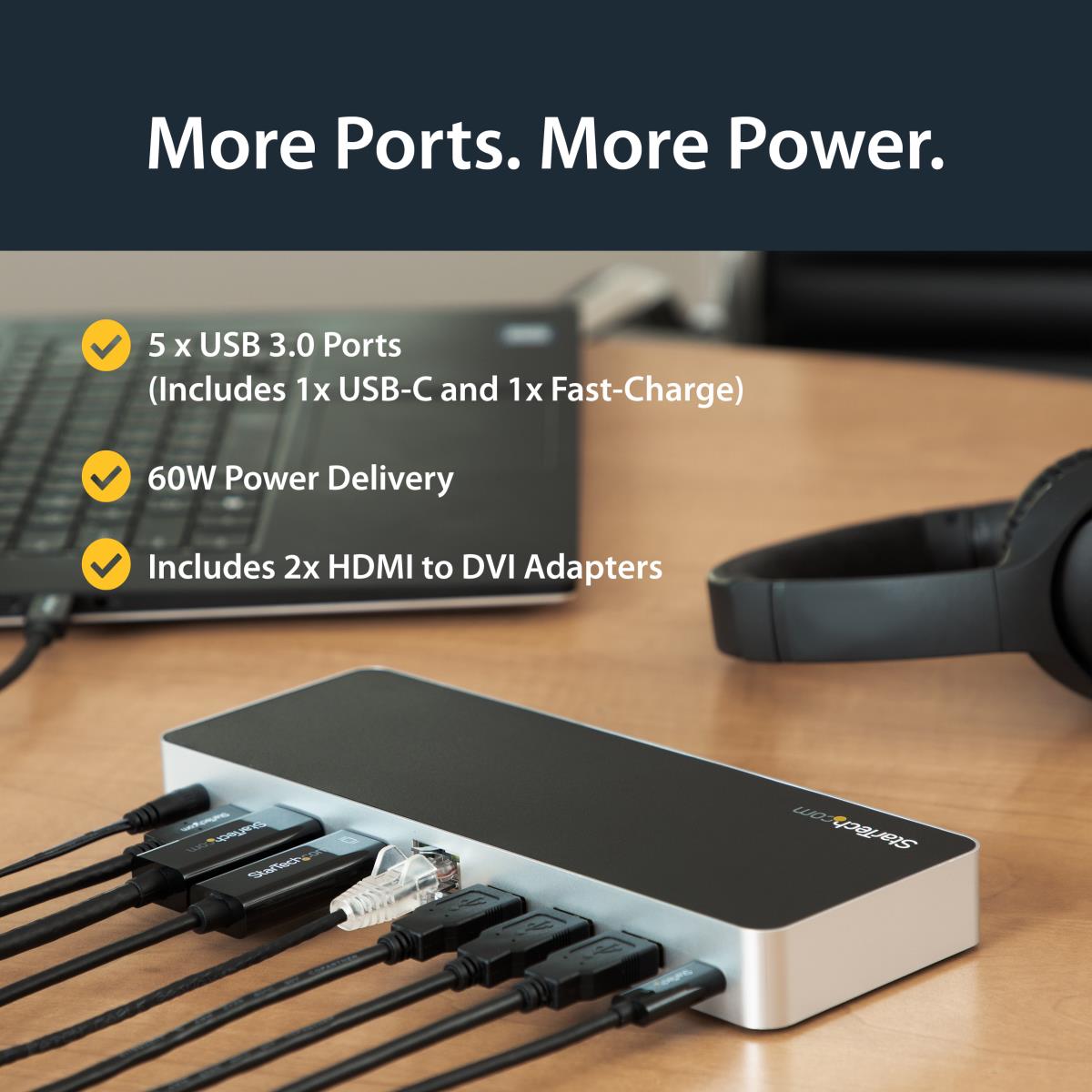 Docking Station - Dual Monitor USB-c For Windows - Mst - 60w Power Delivery - 4k - Hdmi To DVI Adapters