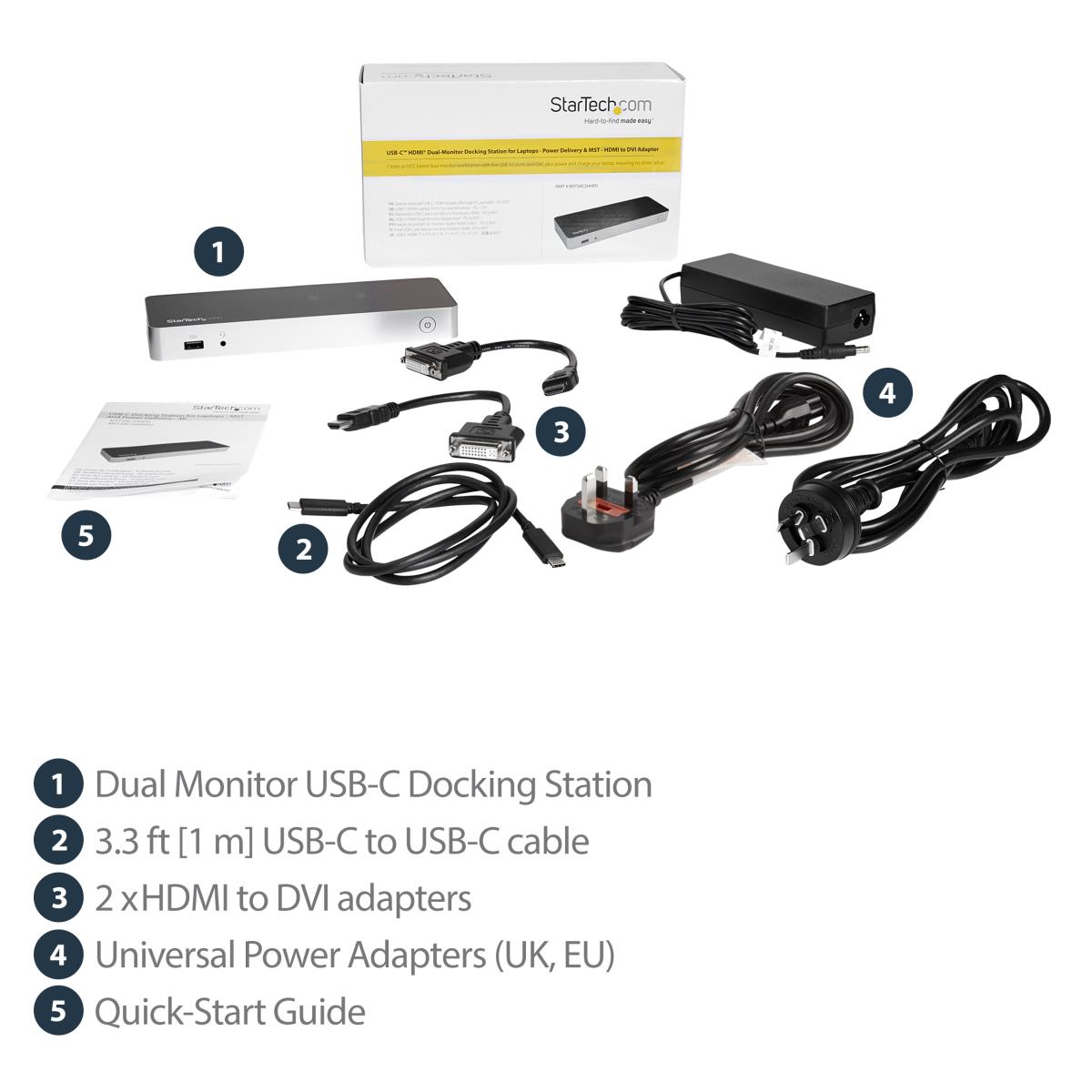 Docking Station - Dual Monitor USB-c For Windows - Mst - 60w Power Delivery - 4k - Hdmi To DVI Adapters