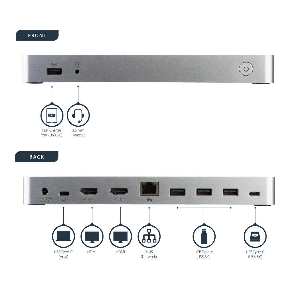 Docking Station - Dual Monitor USB-c For Windows - Mst - 60w Power Delivery - 4k - Hdmi To DVI Adapters