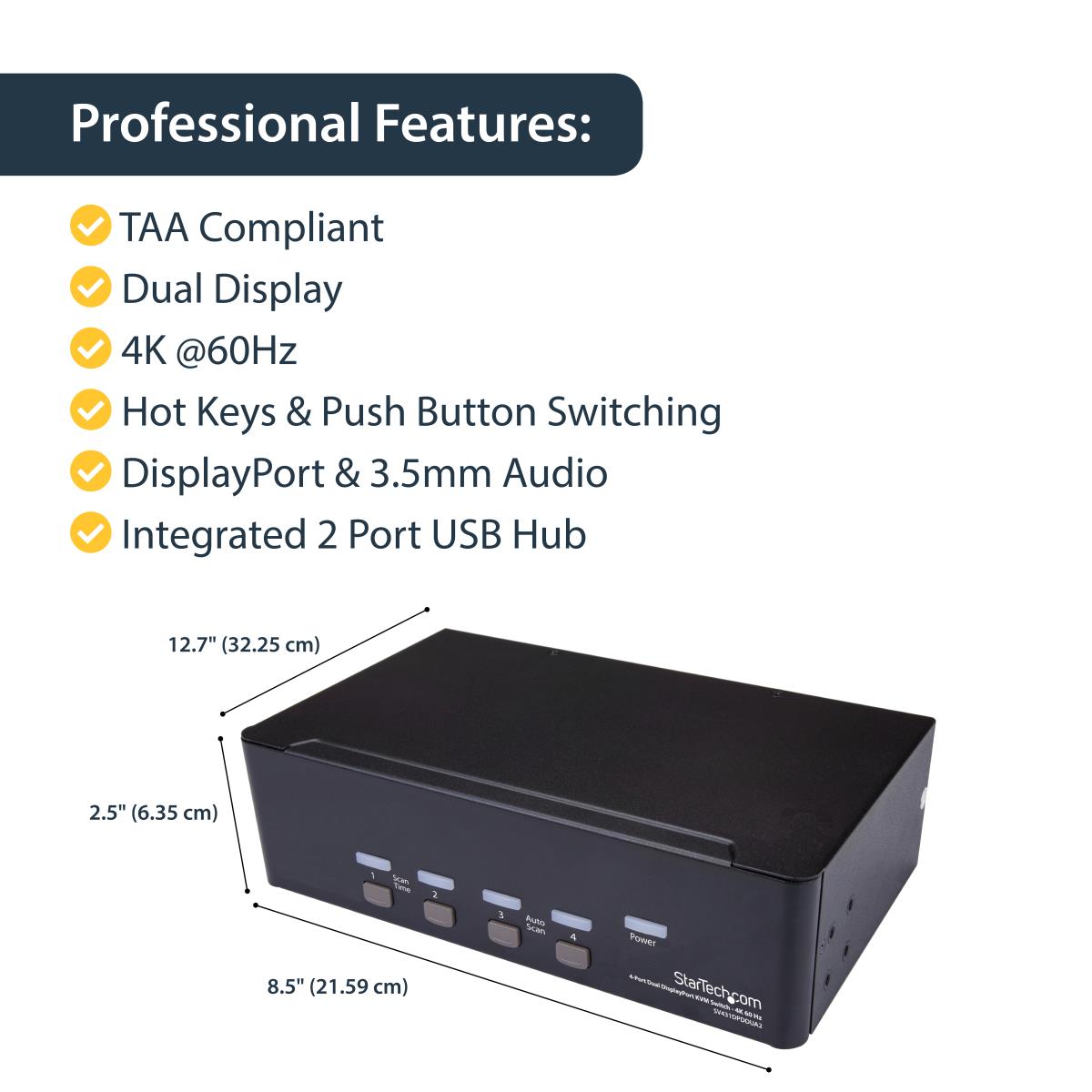 KVM Switch - Dual DisplayPort 4-port - 4k 60hz