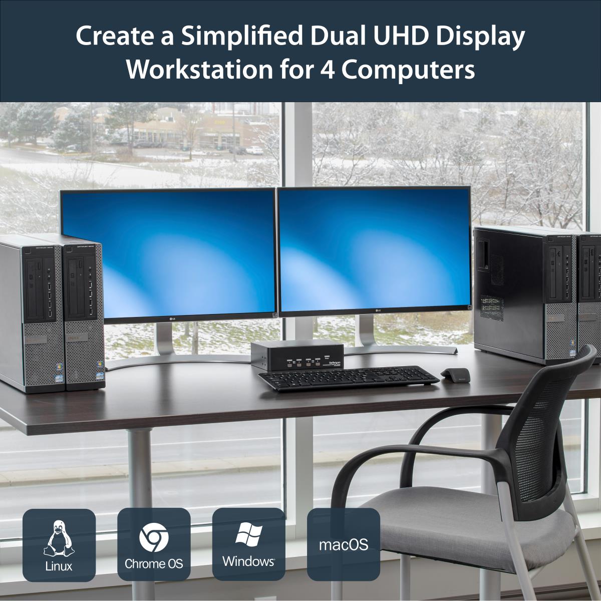 KVM Switch - Dual DisplayPort 4-port - 4k 60hz