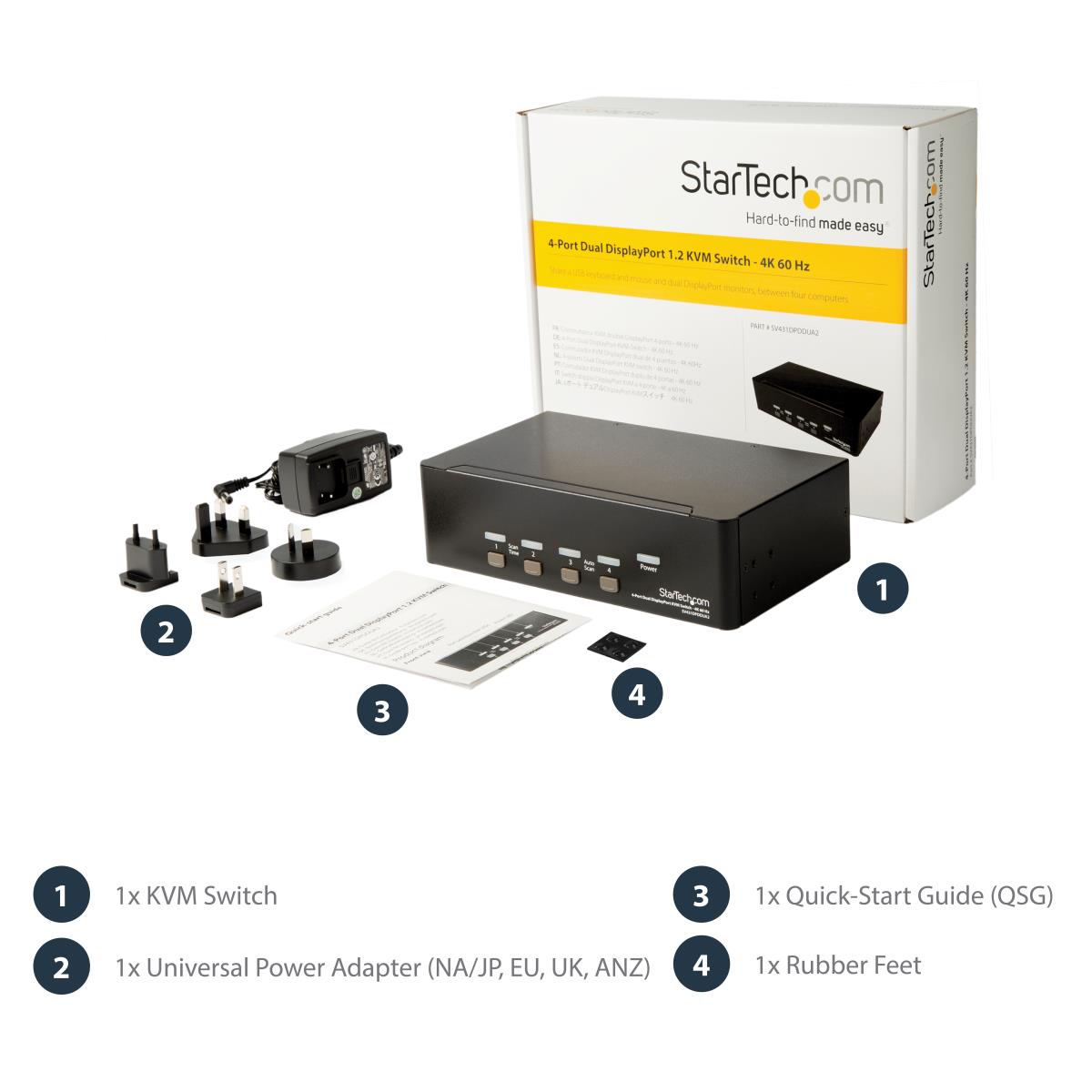KVM Switch - Dual DisplayPort 4-port - 4k 60hz