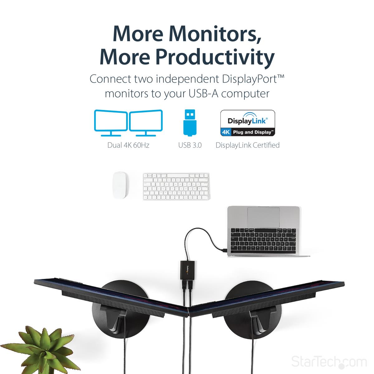 USB To Dual DisplayPort Adapter - 4k 60hz - USB 3.0 (5gbps)