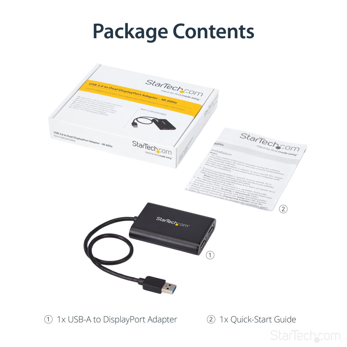 USB To Dual DisplayPort Adapter - 4k 60hz - USB 3.0 (5gbps)