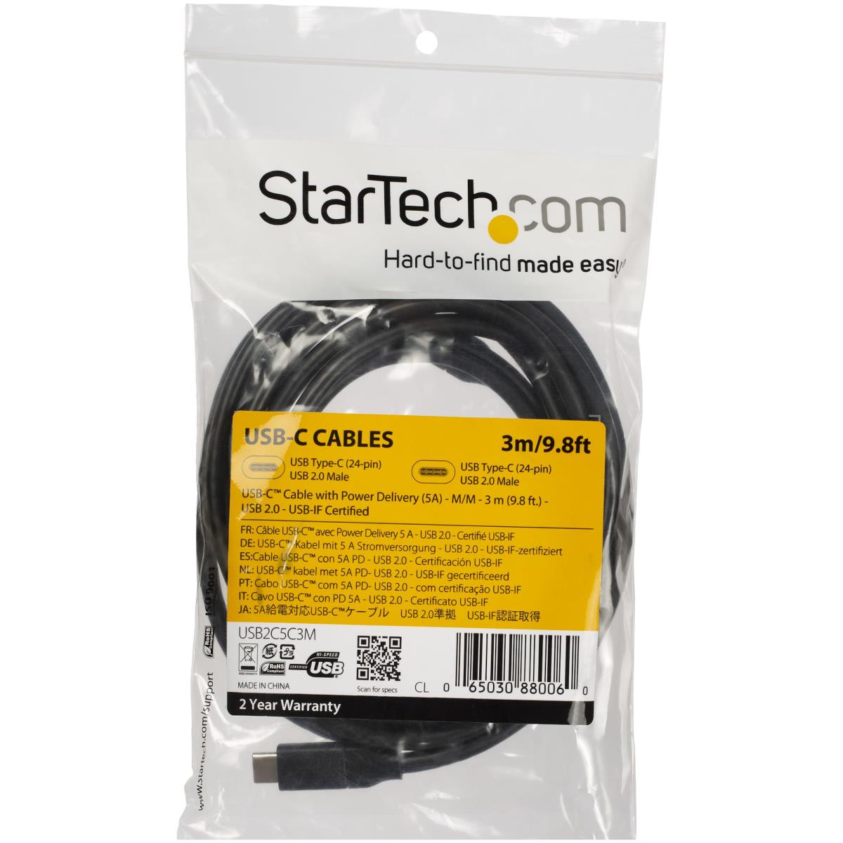 USB-c To USB-c Cable W/ 5a Pd - M/m USB 2.0 - USB-if Certified - 3m