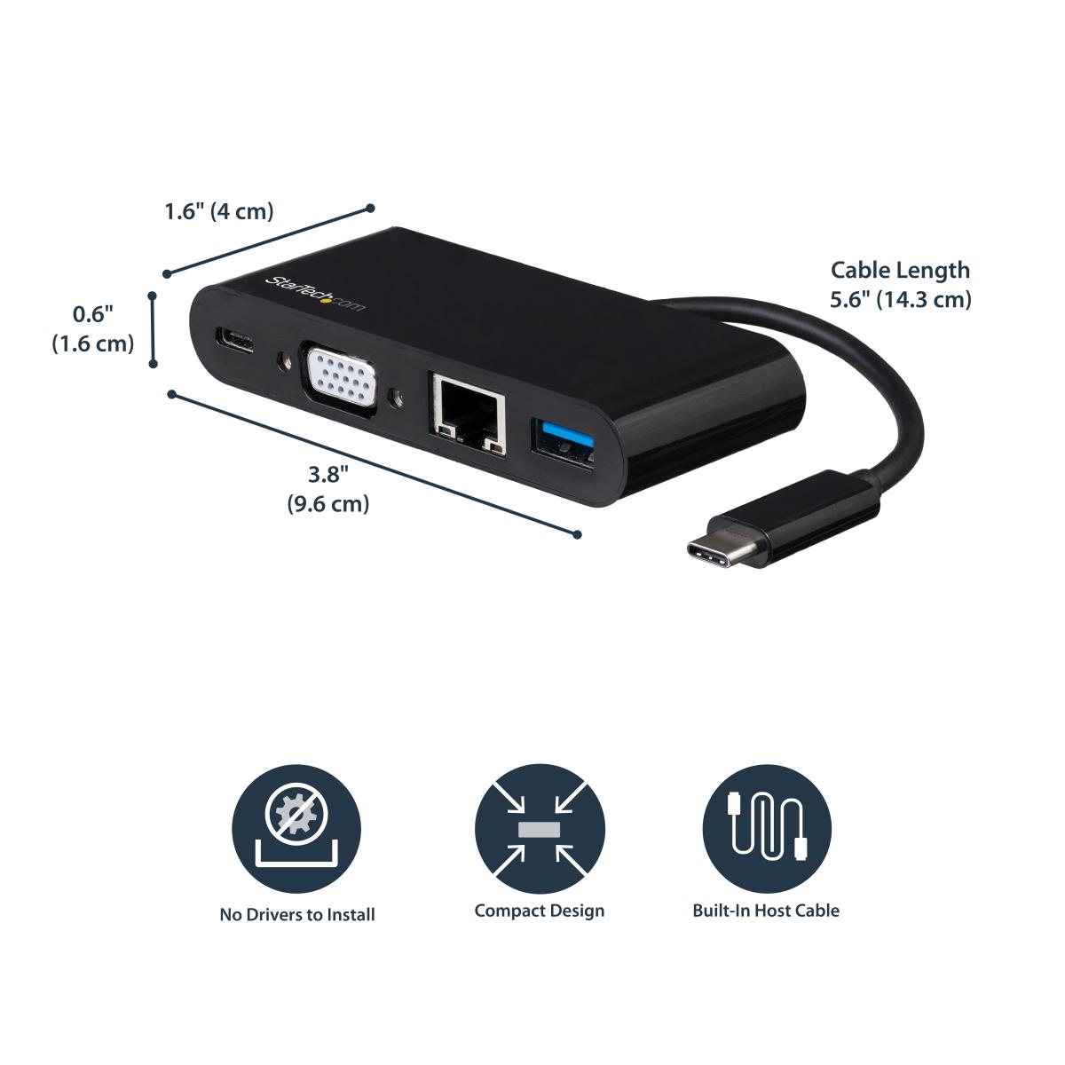 USB-c Vga Multiport Adapter - Power Delivery (60w) - USB 3.0 - Gbe