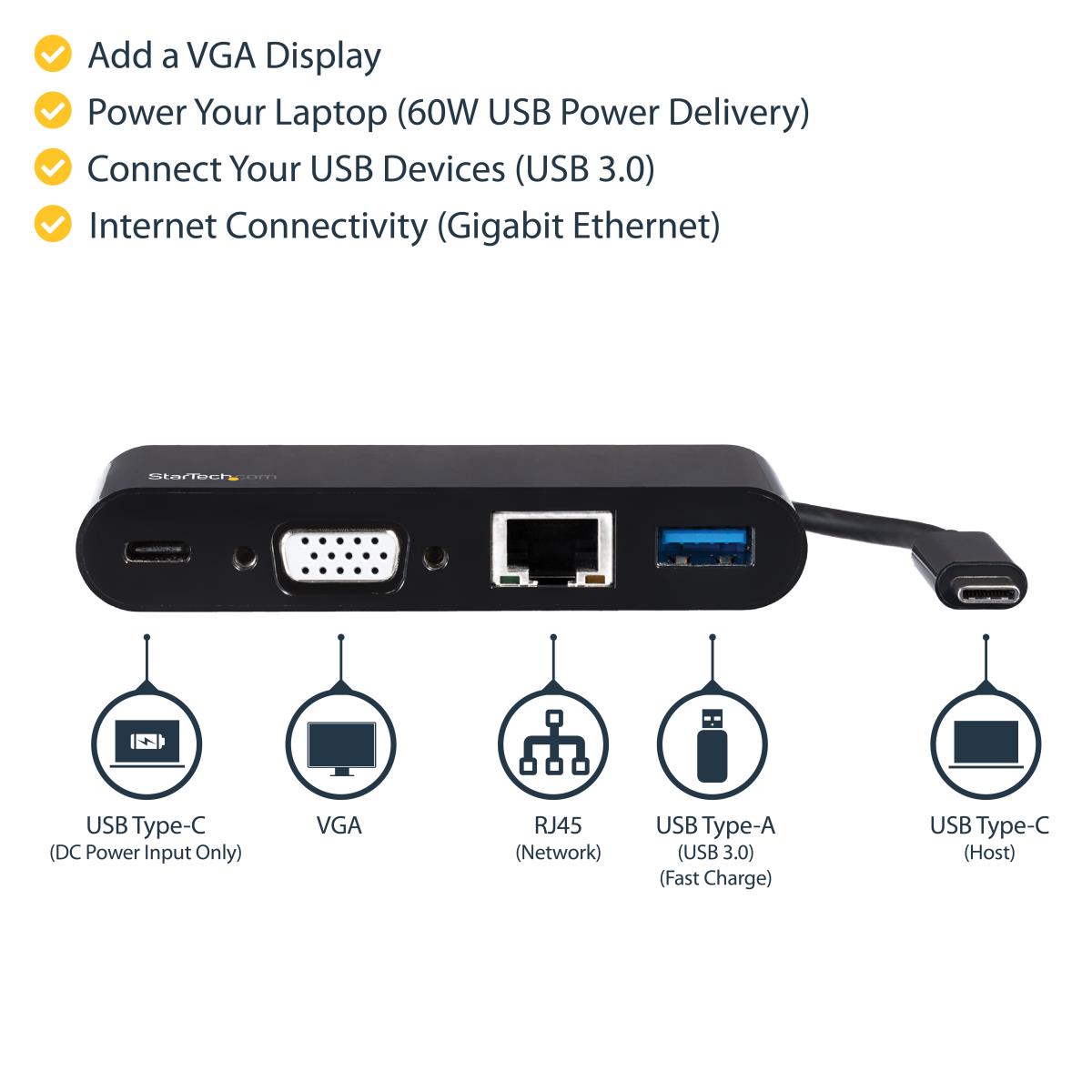 USB-c Vga Multiport Adapter - Power Delivery (60w) - USB 3.0 - Gbe