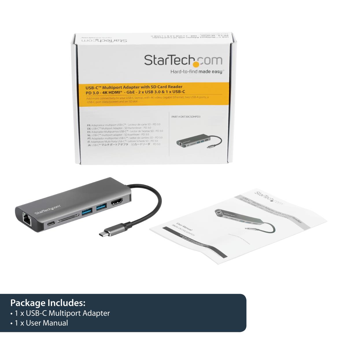 USB-c Multiport Adapter - Hdmi 4k - 2xa 1xc - Sd Reader - Pd 3.0
