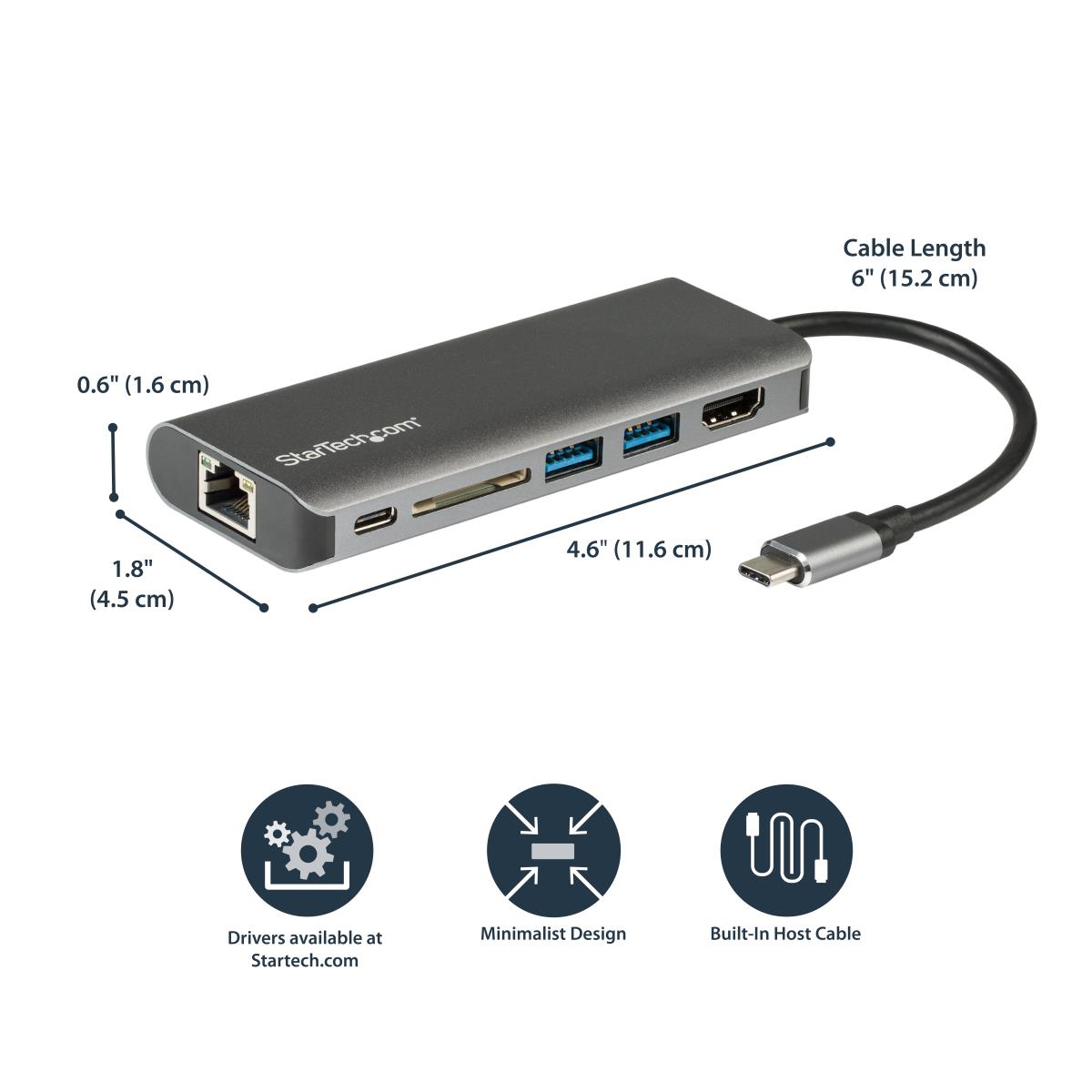 USB-c Multiport Adapter - Hdmi 4k - 2xa 1xc - Sd Reader - Pd 3.0