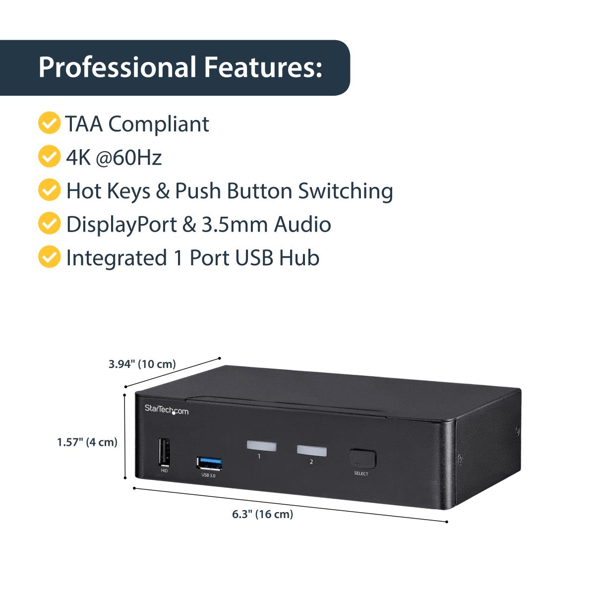 KVM Switch - 2 Port DisplayPort  - 4k60hz - USB 3.0 Hub
