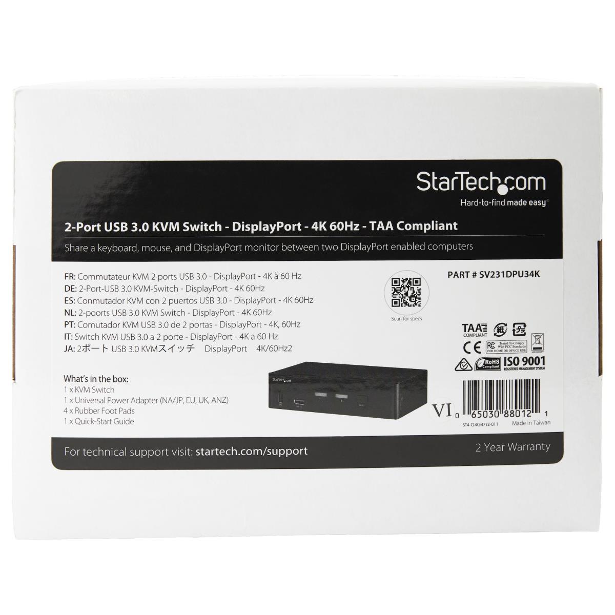 KVM Switch - 2 Port DisplayPort  - 4k60hz - USB 3.0 Hub