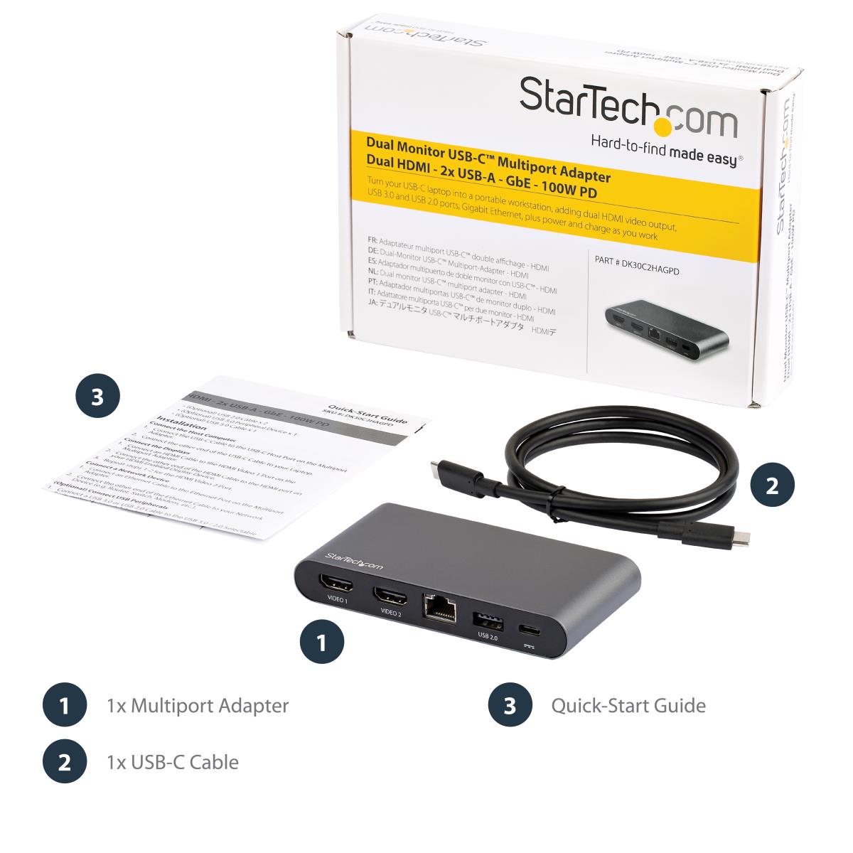 Docking Station - Dual-monitor USB-c Multiport Adapter - 2 X 4k Hdmi - 100w Pd 3.0