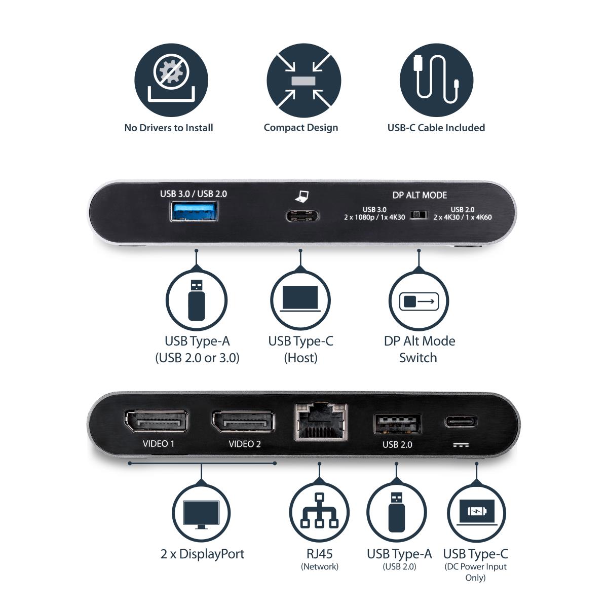 Docking Station - Dual-monitor USB-c Multiport Adapter - 2 X 4k Dp - 100w Pd 3.0