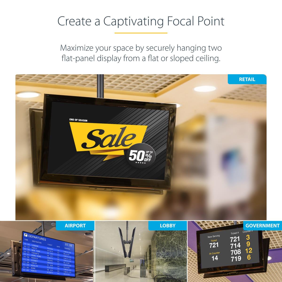 Ceiling Tv Mount Back-to-back For 32in To 75in Displays/steel