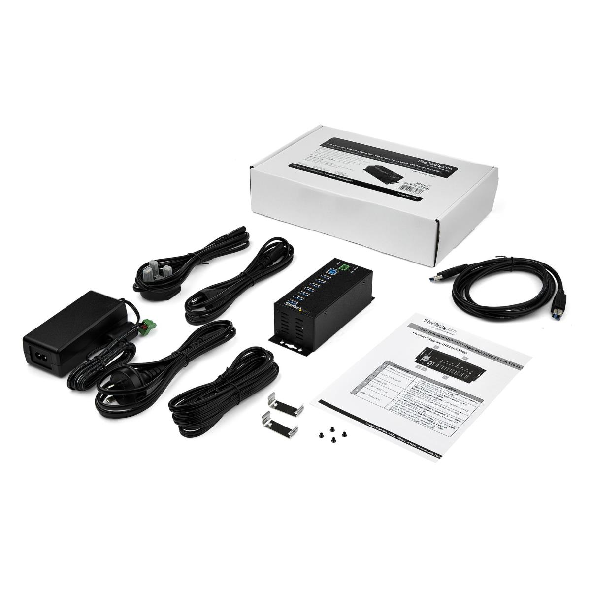 USB Hub - 7-port Industrial - USB 3.0 With External Power Adapter - Esd & 350w Surge Protection