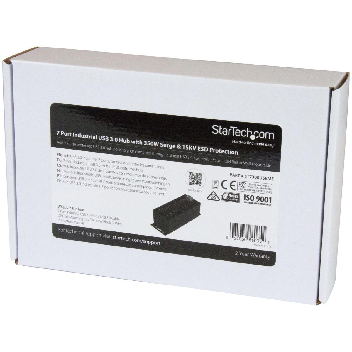 USB Hub - 7-port Industrial - USB 3.0 With External Power Adapter - Esd & 350w Surge Protection