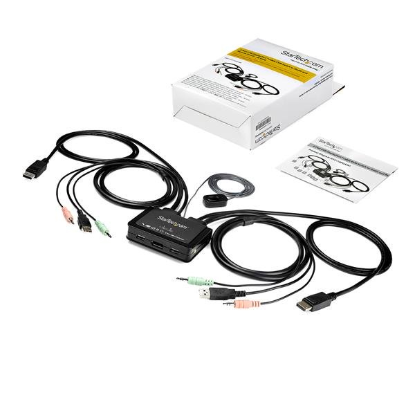 KVM Switch - 2 Port USB 4k60hz DisplayPort With Built-in Cables