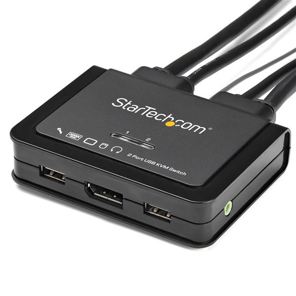 KVM Switch - 2 Port USB 4k60hz DisplayPort With Built-in Cables