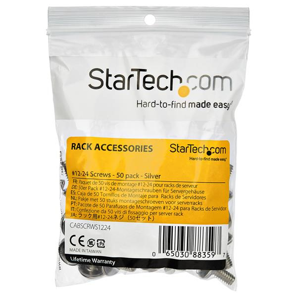 12-24 Server Rack Screws - Mounting Screws for Rack and Server Cabinets - Nickel-Plated - 50 pack