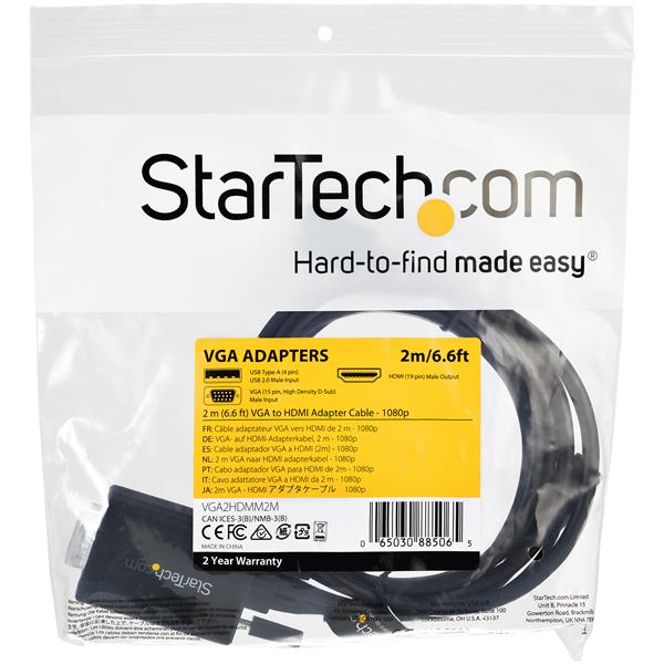 Vga To Hdmi Adapter Cable - USB Powered - 1080p - 2m