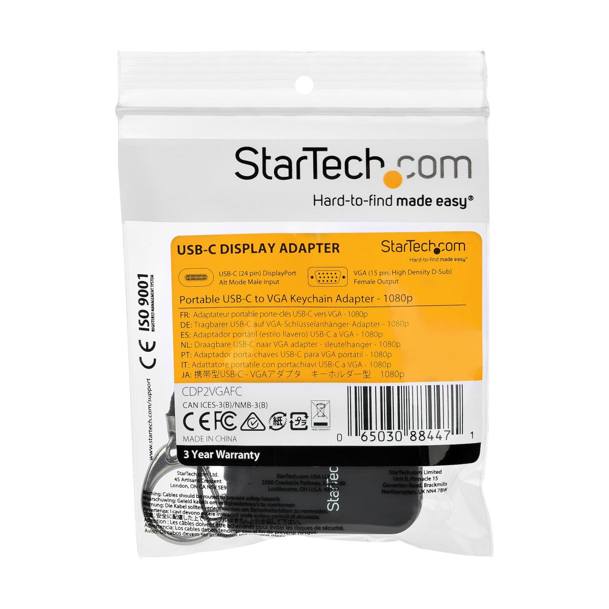 Portable USB C To Vga Adapter Quick-connect Keychain 1080p