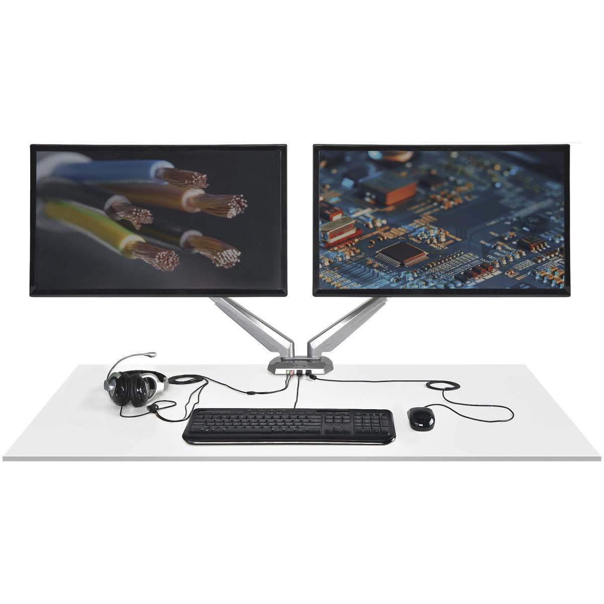 Dual Desk Mount Monitor Arm Built-in 2-port USB And 3.5mm