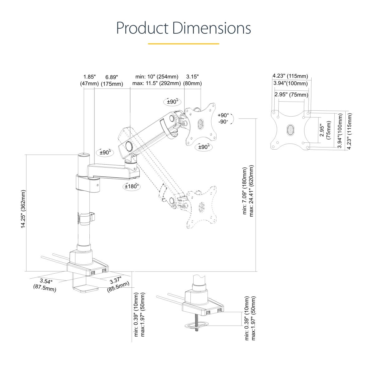 Desk Mount Monitor Arm Articulating - 2x USB 3.0