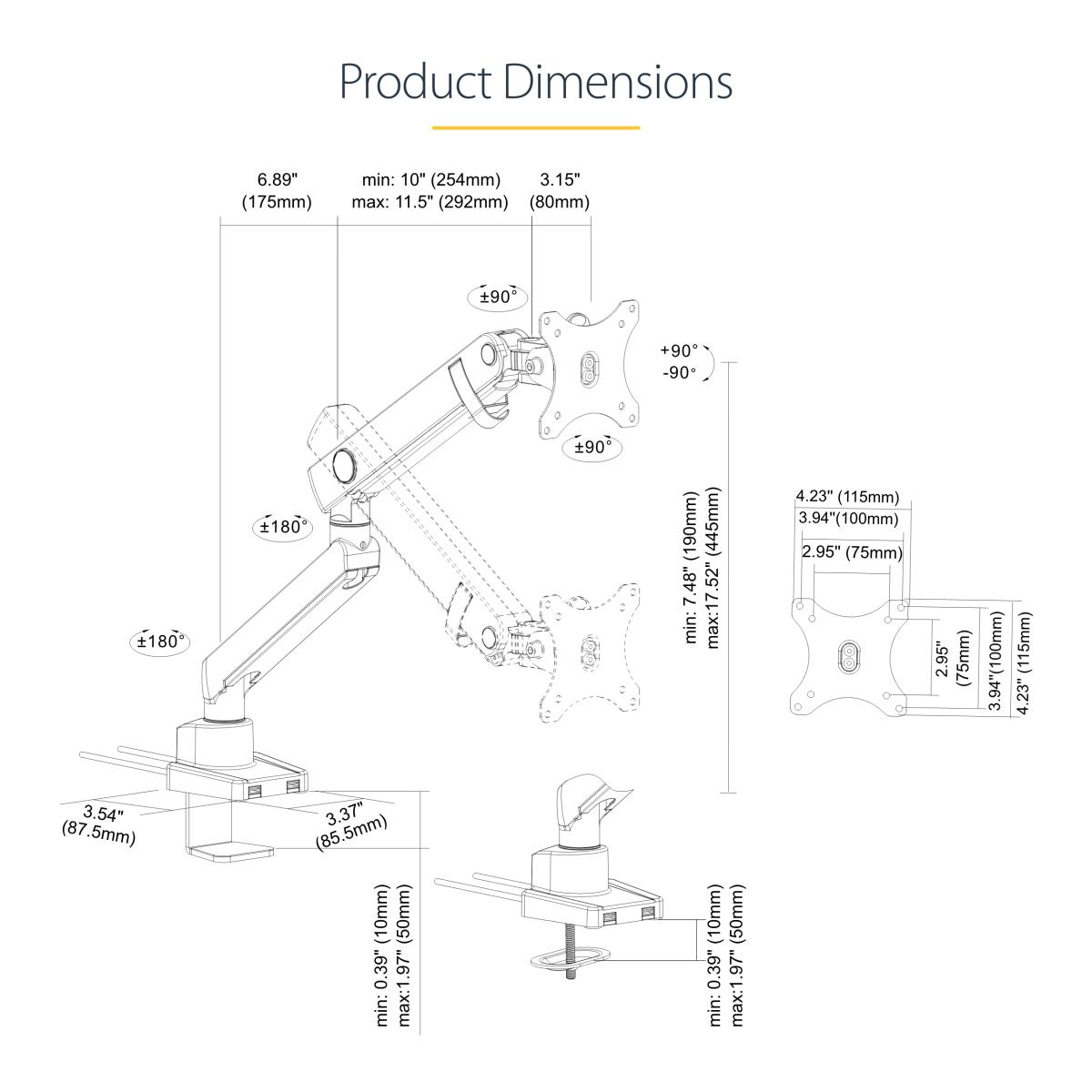 Single Desk Mount Monitor Arm 2 Built-in USB 3.0 Ports - Vesa